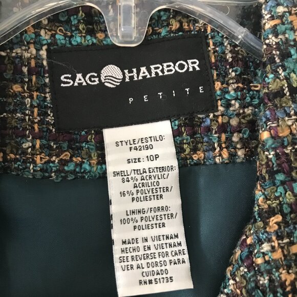Vintage ladies blazer Sag Harbor Petite Size 10P Green Plaid Tweed Zip Jacket - Picture 3 of 3